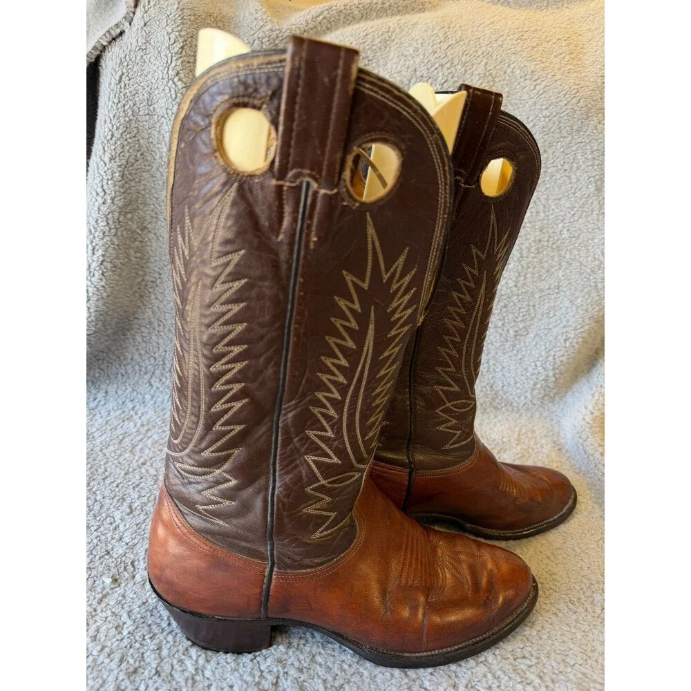 VINTAGE NOCONA Cowboy Boots Mens 9.5D Brown Leather Two Tone Western Rodeo 5016